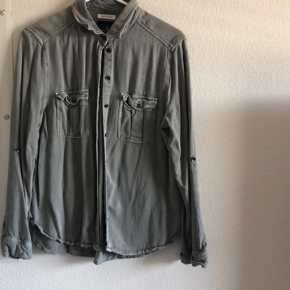 Green button down top